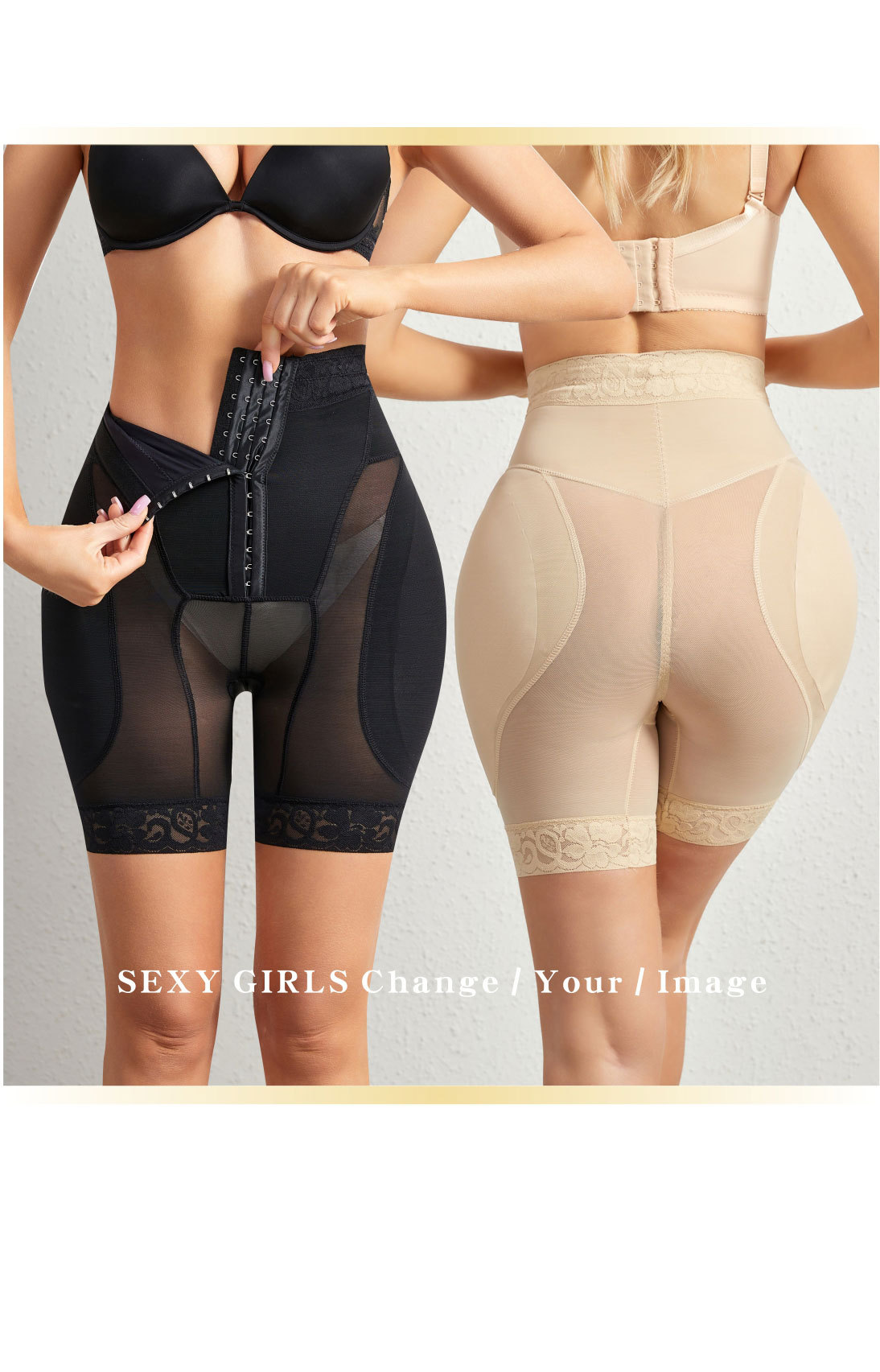 Breasted Mesh Lace Waist Body Shaping Abdominal Girdling ButtLift Plump Hip Pads Shapewear