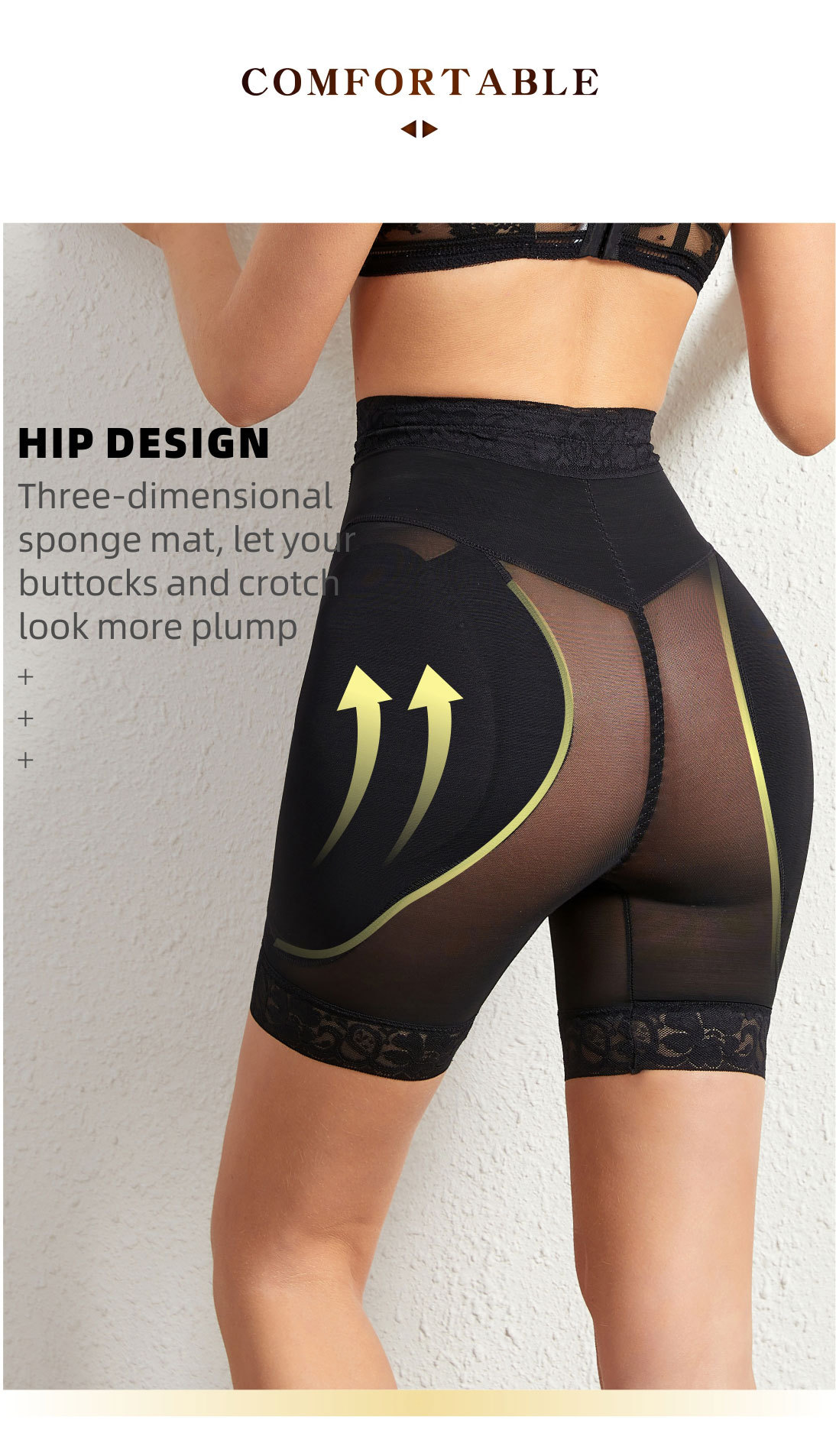 Breasted Mesh Lace Waist Body Shaping Abdominal Girdling ButtLift Plump Hip Pads Shapewear