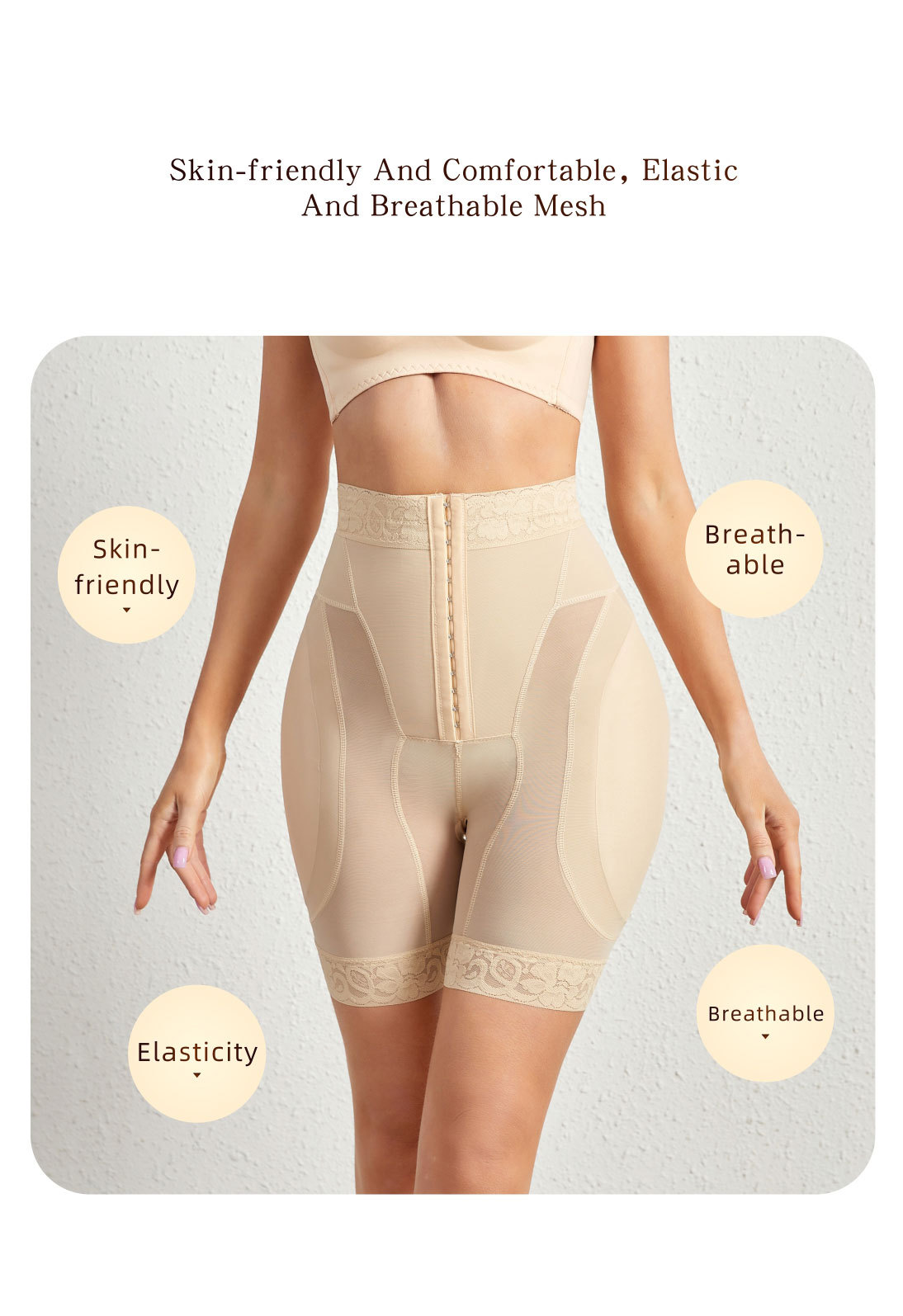 Breasted Mesh Lace Waist Body Shaping Abdominal Girdling ButtLift Plump Hip Pads Shapewear