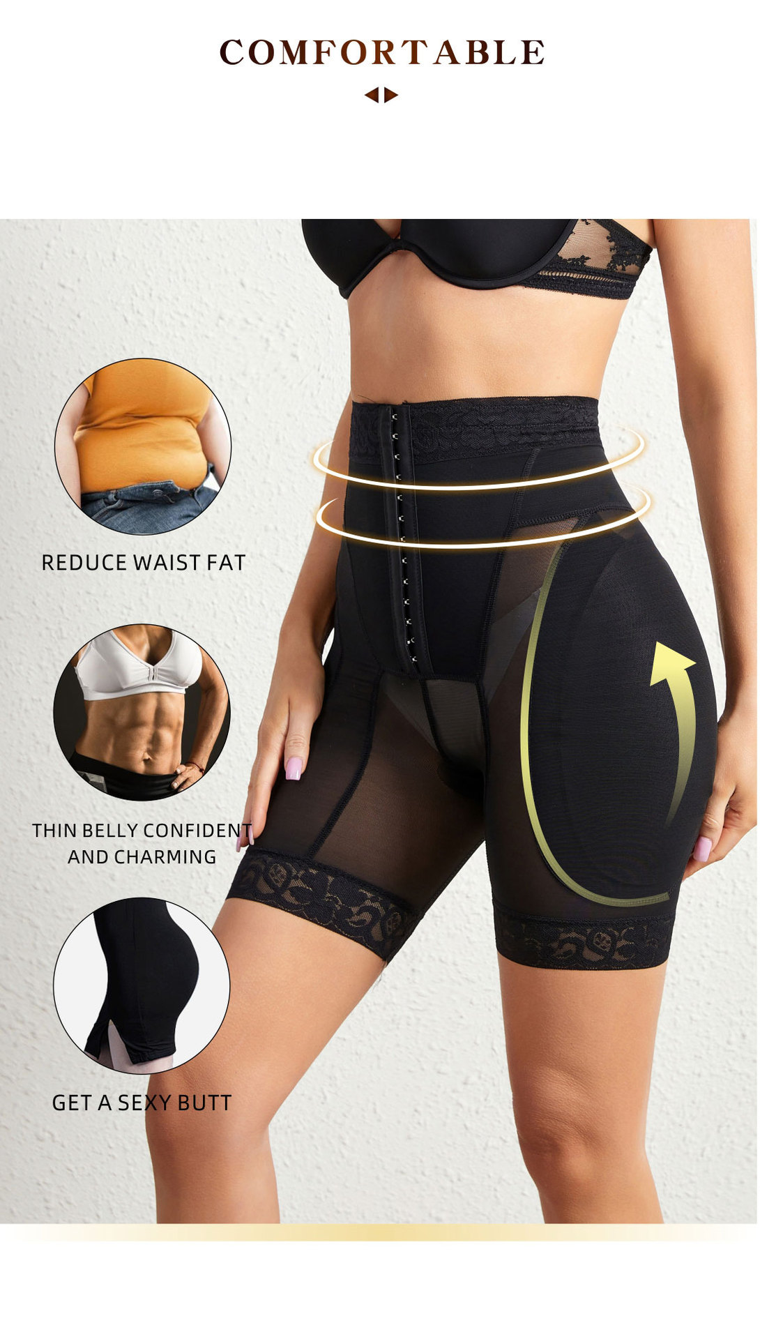 Breasted Mesh Lace Waist Body Shaping Abdominal Girdling ButtLift Plump Hip Pads Shapewear