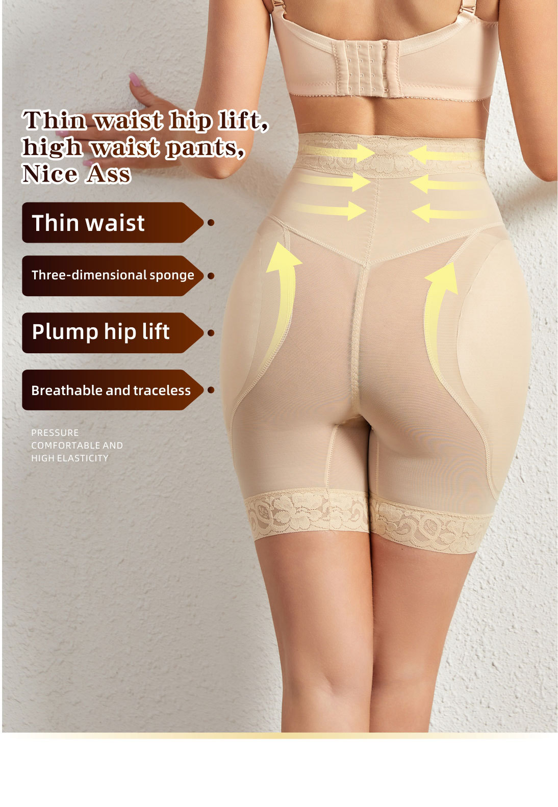 Breasted Mesh Lace Waist Body Shaping Abdominal Girdling ButtLift Plump Hip Pads Shapewear