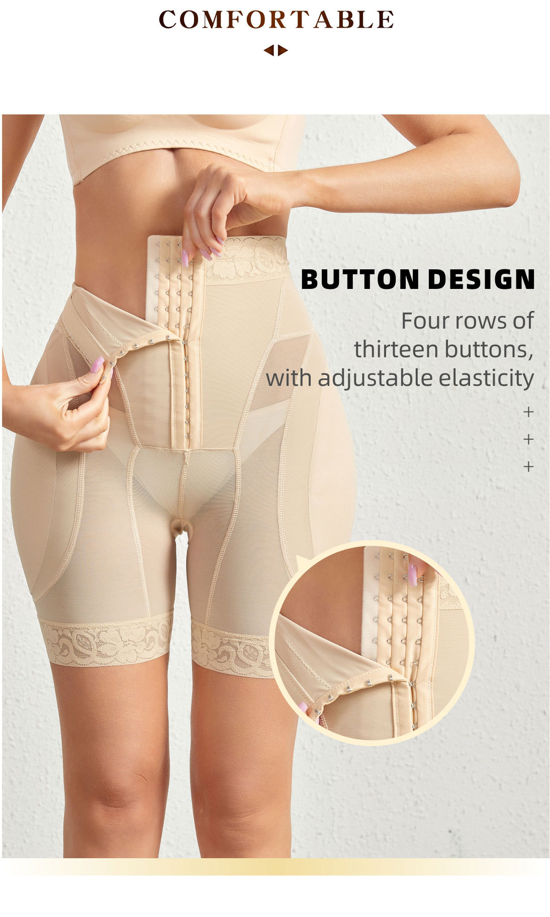 Breasted Mesh Lace Waist Body Shaping Abdominal Girdling ButtLift Plump Hip Pads Shapewear