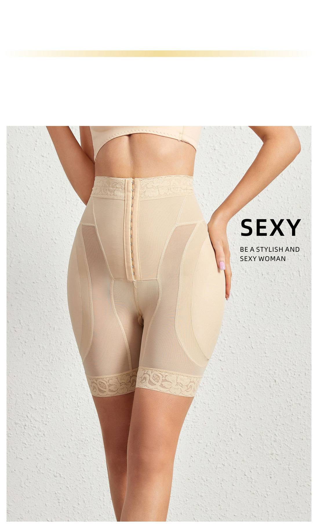 Breasted Mesh Lace Waist Body Shaping Abdominal Girdling ButtLift Plump Hip Pads Shapewear