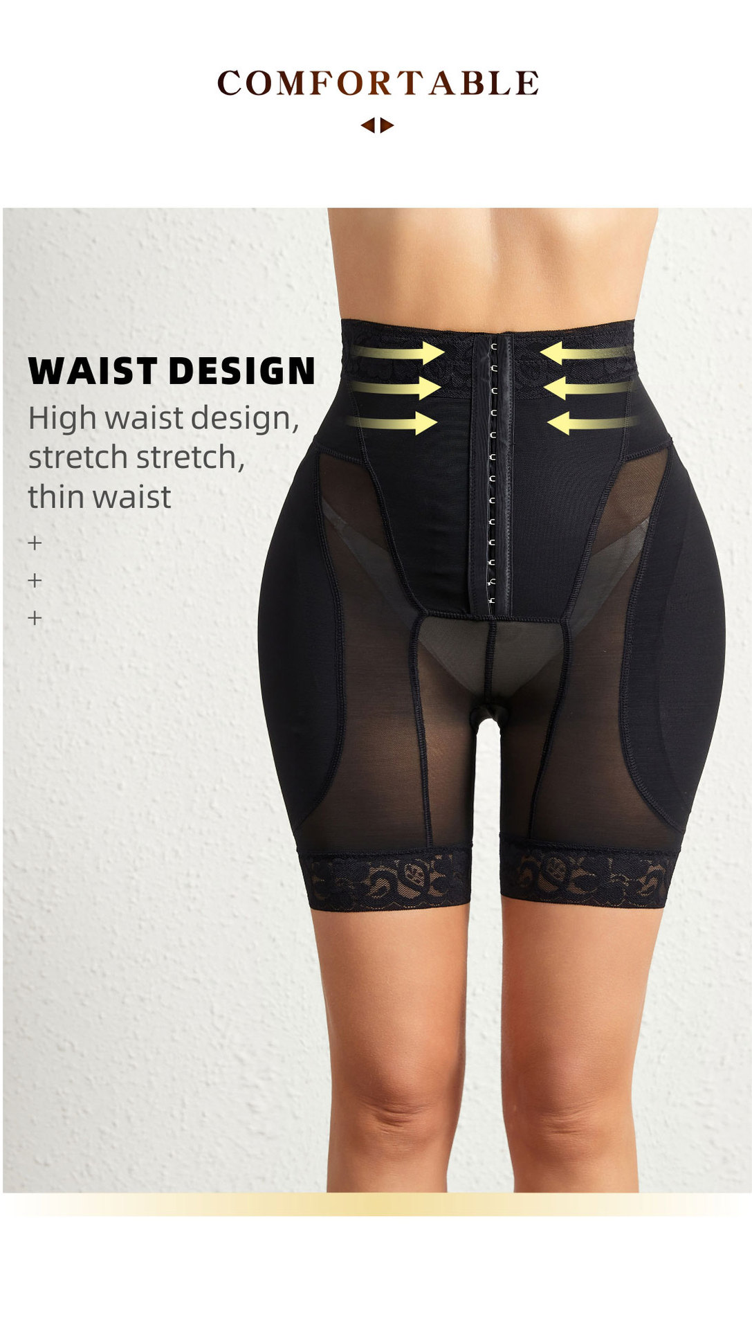 Breasted Mesh Lace Waist Body Shaping Abdominal Girdling ButtLift Plump Hip Pads Shapewear