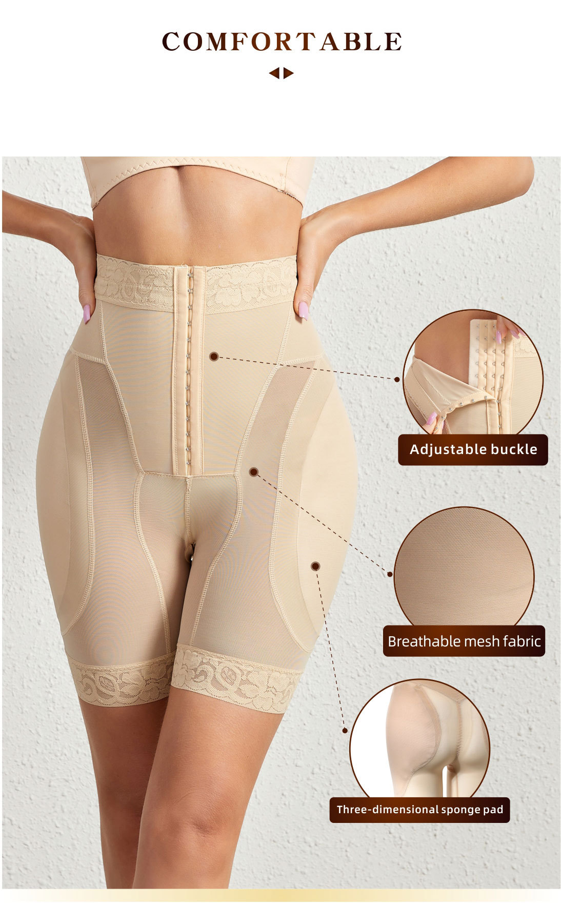 Breasted Mesh Lace Waist Body Shaping Abdominal Girdling ButtLift Plump Hip Pads Shapewear