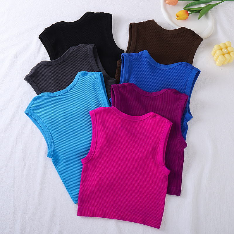 High Quality 95% Cotton 5% Spandex Basic Crop Tank Tops Sleeveless Crop Top for Women