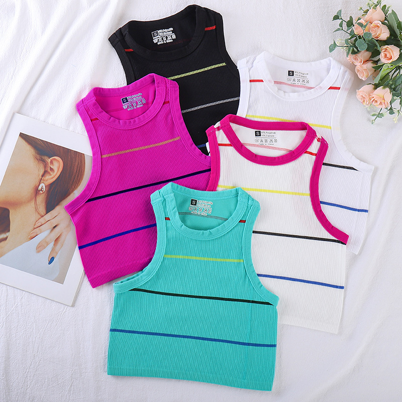 High Quality 95% Cotton 5% Spandex Crew Neck Women Sleeveless Crop Tank Top