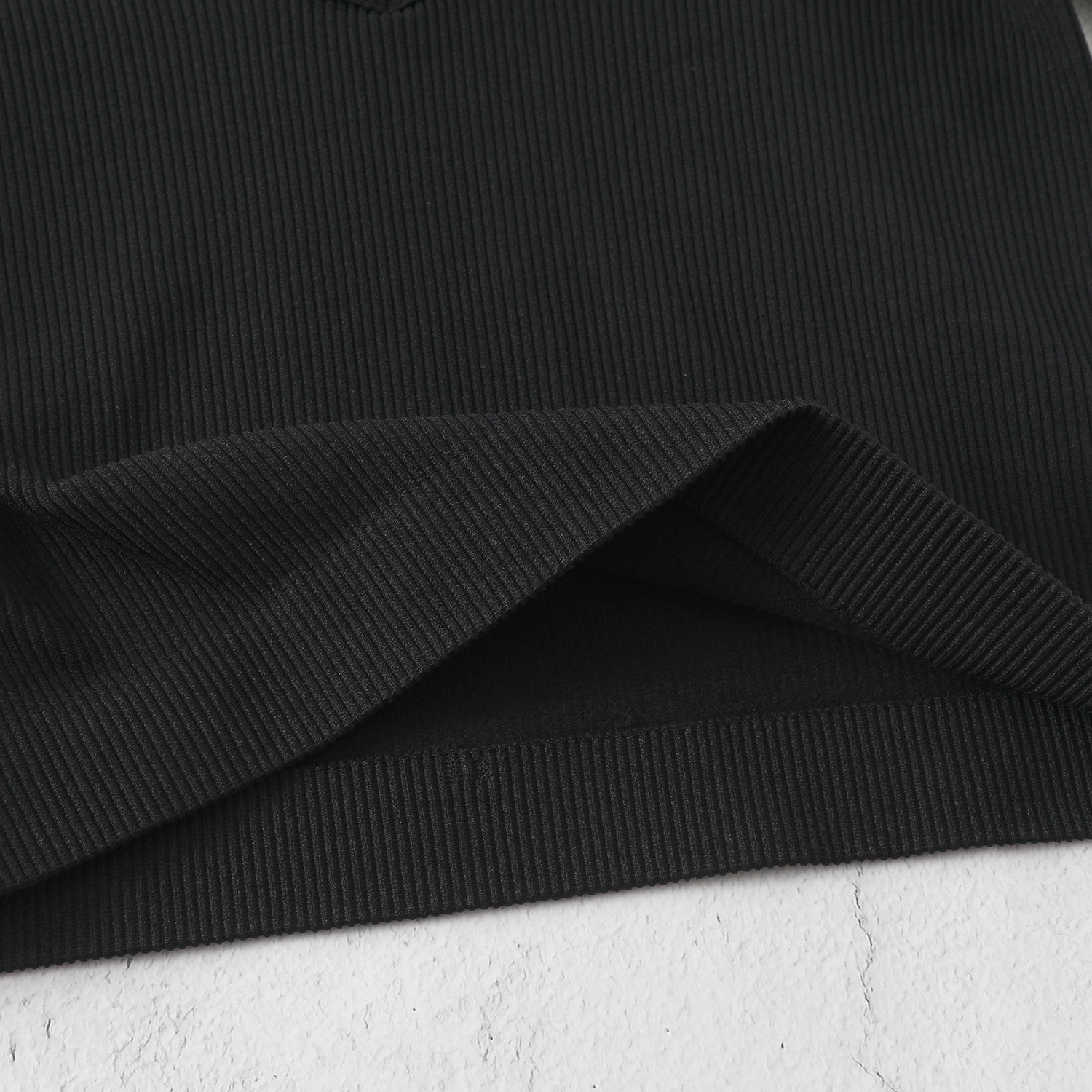 Cropped Women's Solid T-shirt Tank Top Seamless Streetwear Stretch Rib Knit Short Sleeve V-neck Casual Tank Top Women