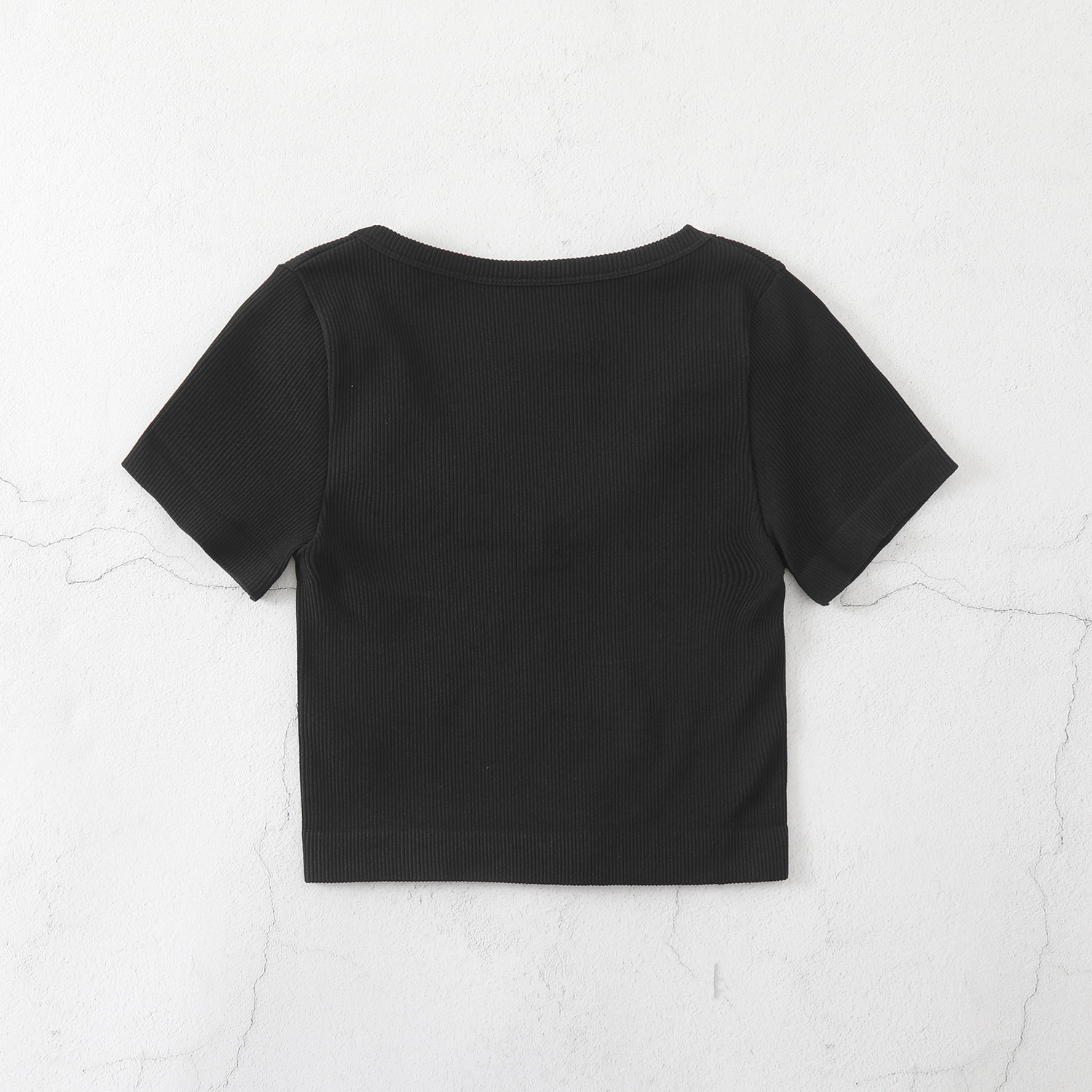 Cropped Women's Solid T-shirt Tank Top Seamless Streetwear Stretch Rib Knit Short Sleeve V-neck Casual Tank Top Women