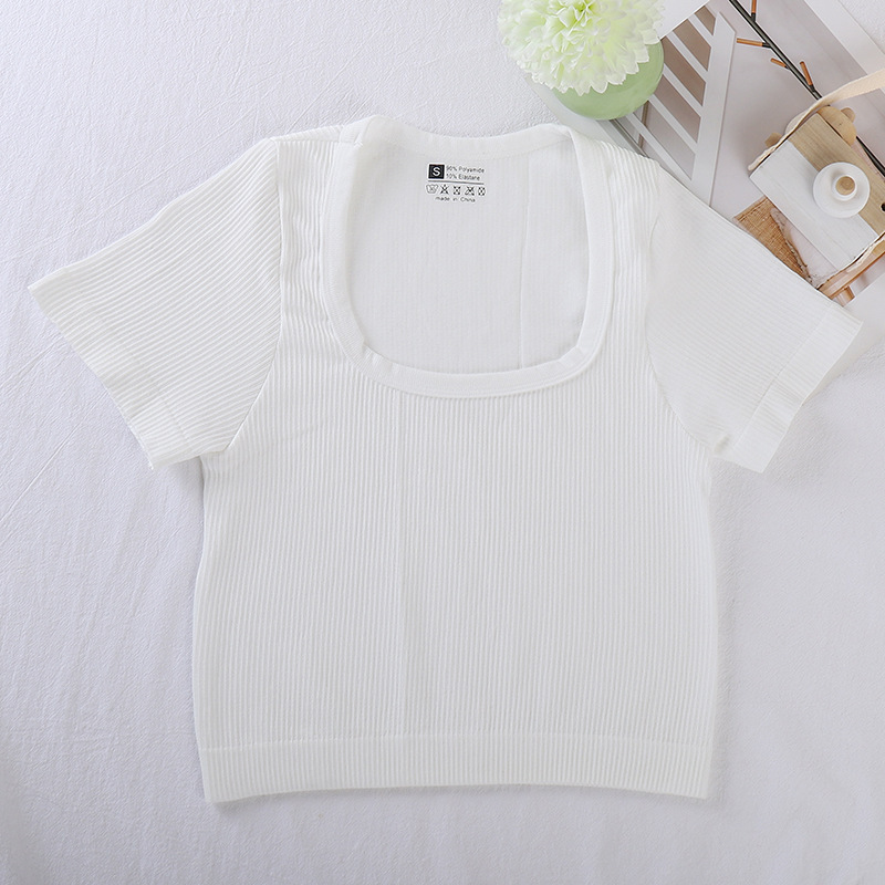 Custom Summer Women Stretch Crop Top Tight High Waist American Hot Girl Slim Fit Short Sleeve T-shirt Women's Crop Top