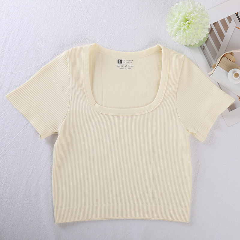 Custom Summer Women Stretch Crop Top Tight High Waist American Hot Girl Slim Fit Short Sleeve T-shirt Women's Crop Top