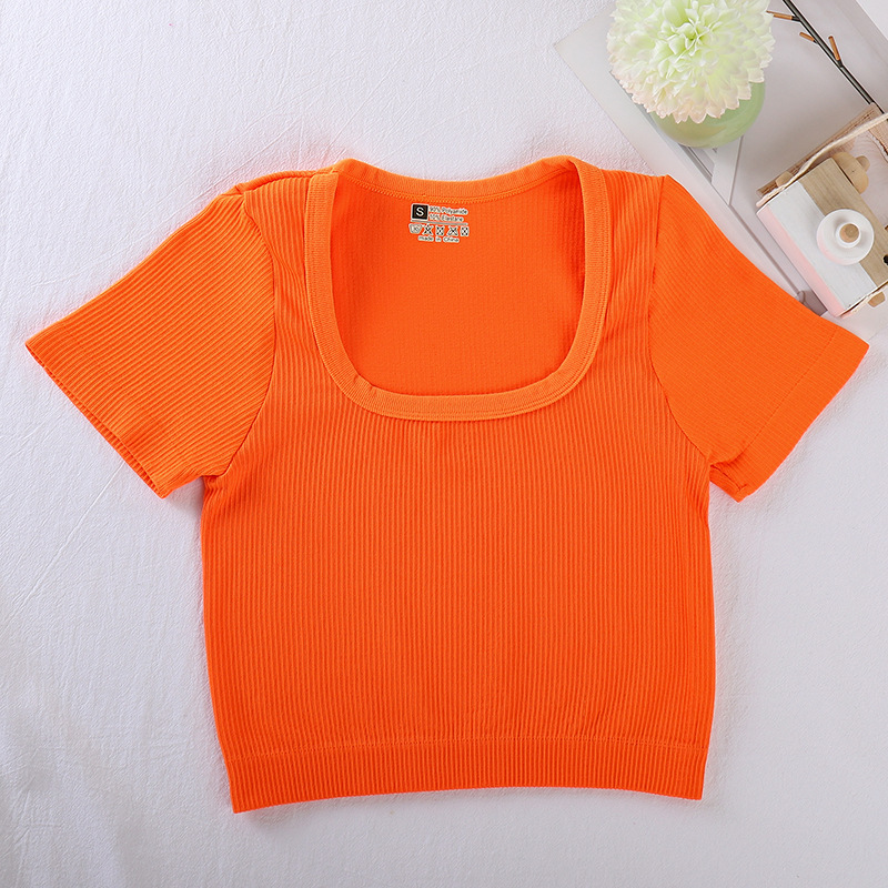Custom Summer Women Stretch Crop Top Tight High Waist American Hot Girl Slim Fit Short Sleeve T-shirt Women's Crop Top