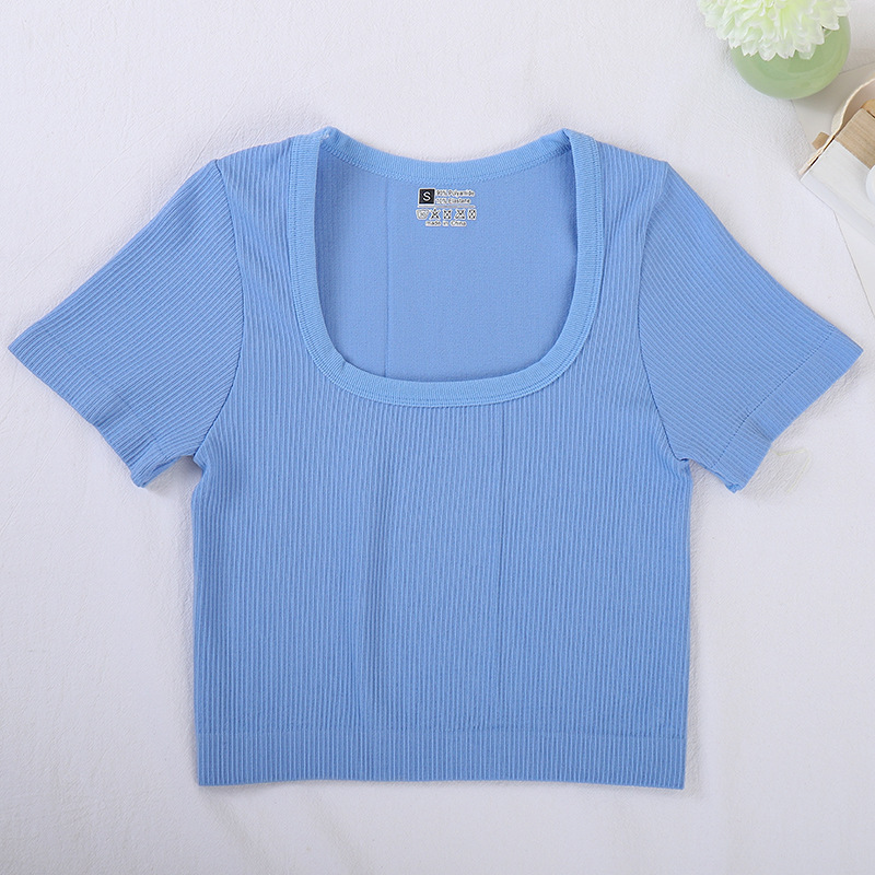 Custom Summer Women Stretch Crop Top Tight High Waist American Hot Girl Slim Fit Short Sleeve T-shirt Women's Crop Top