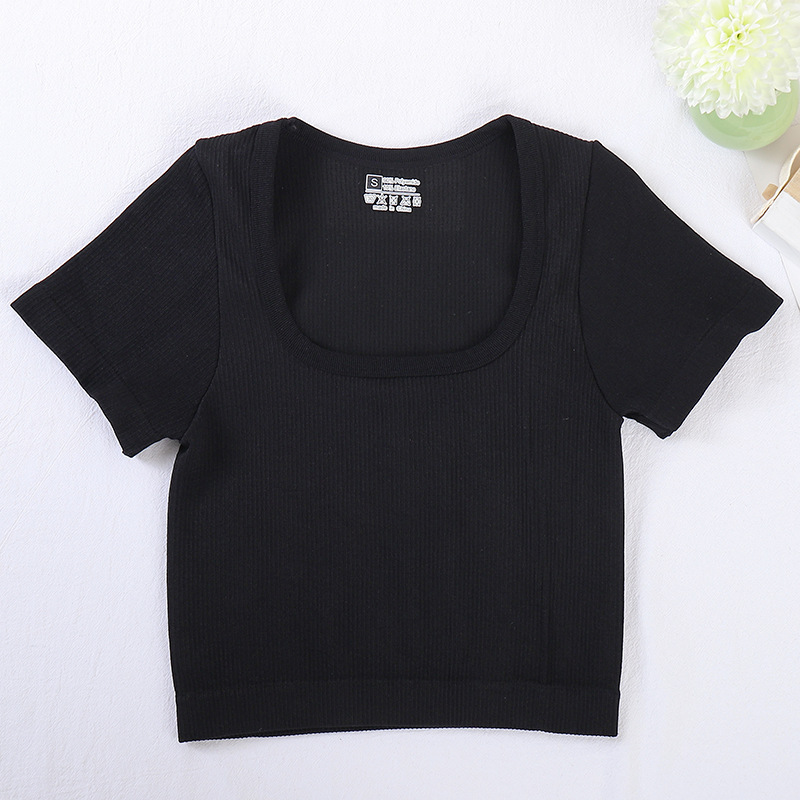 Custom Summer Women Stretch Crop Top Tight High Waist American Hot Girl Slim Fit Short Sleeve T-shirt Women's Crop Top