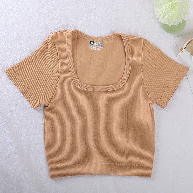 Custom Summer Women Stretch Crop Top Tight High Waist American Hot Girl Slim Fit Short Sleeve T-shirt Women's Crop Top