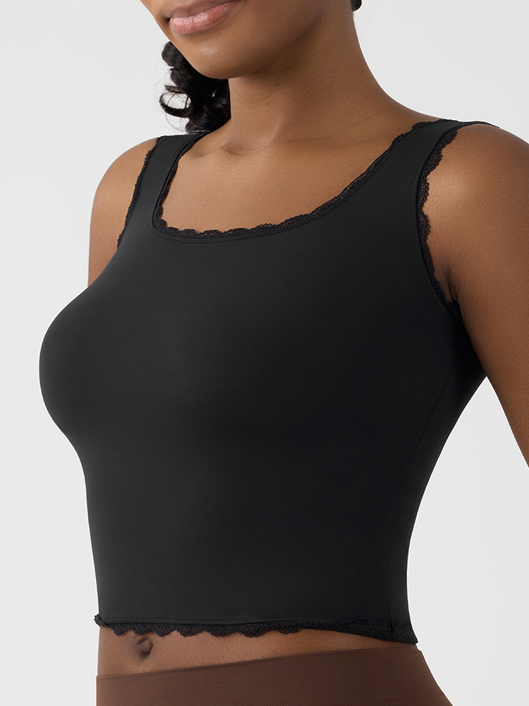 Custom Logo Seamless Yoga Wear Women's Gym Tank Tops Dropshipping Ladies Running Sports Ribbed Yoga Lace Tank Top for Women